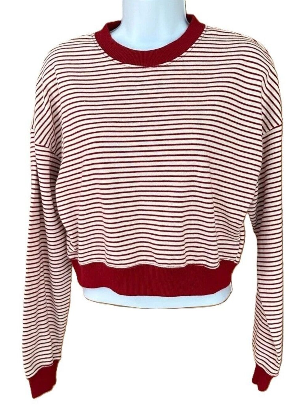 Forever 21 Juniors Red White Striped Cropped Sweatshirt Size Small